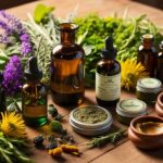 a collection of medicinal herbs, tinctures and salves