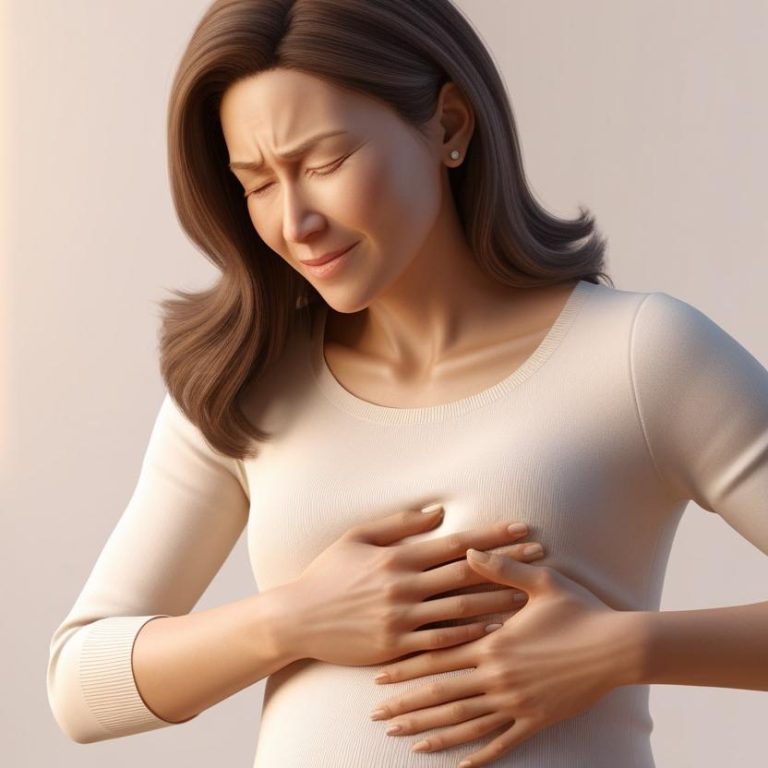 A lady showing digestive discomfort